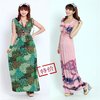 波西米亚外贸欧美森女系2012夏装新款双V领度假裙沙滩裙连衣长裙
