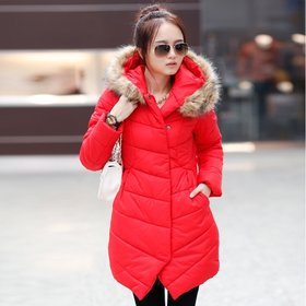 秋冬新款女装<em>韩版</em>时尚毛领<em>中长女棉衣</em>修身显瘦