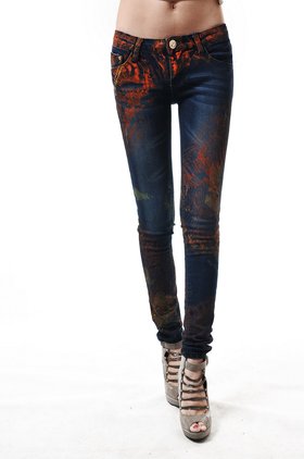 外贸欧美女装牛仔裤 韩版手绘彩绘裤子 学生女