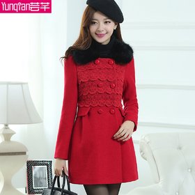 芸芊 秋冬新款修身中长款呢子大衣女韩版圆领