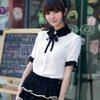 2012夏装韩版系带翻领短袖学院风雪纺衬衫纯色女衬衣裸色女装